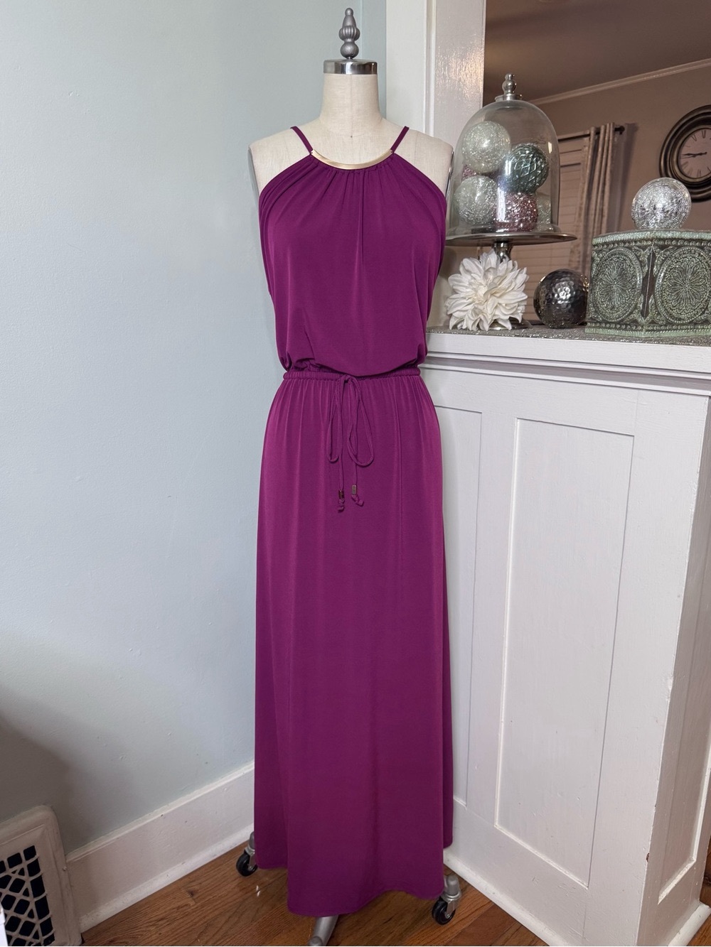 Lane Bryant Purple Halter Maxi Dress Elastic Tie Waist & Rose Gold Detail 22/24 - Picture 2 of 9